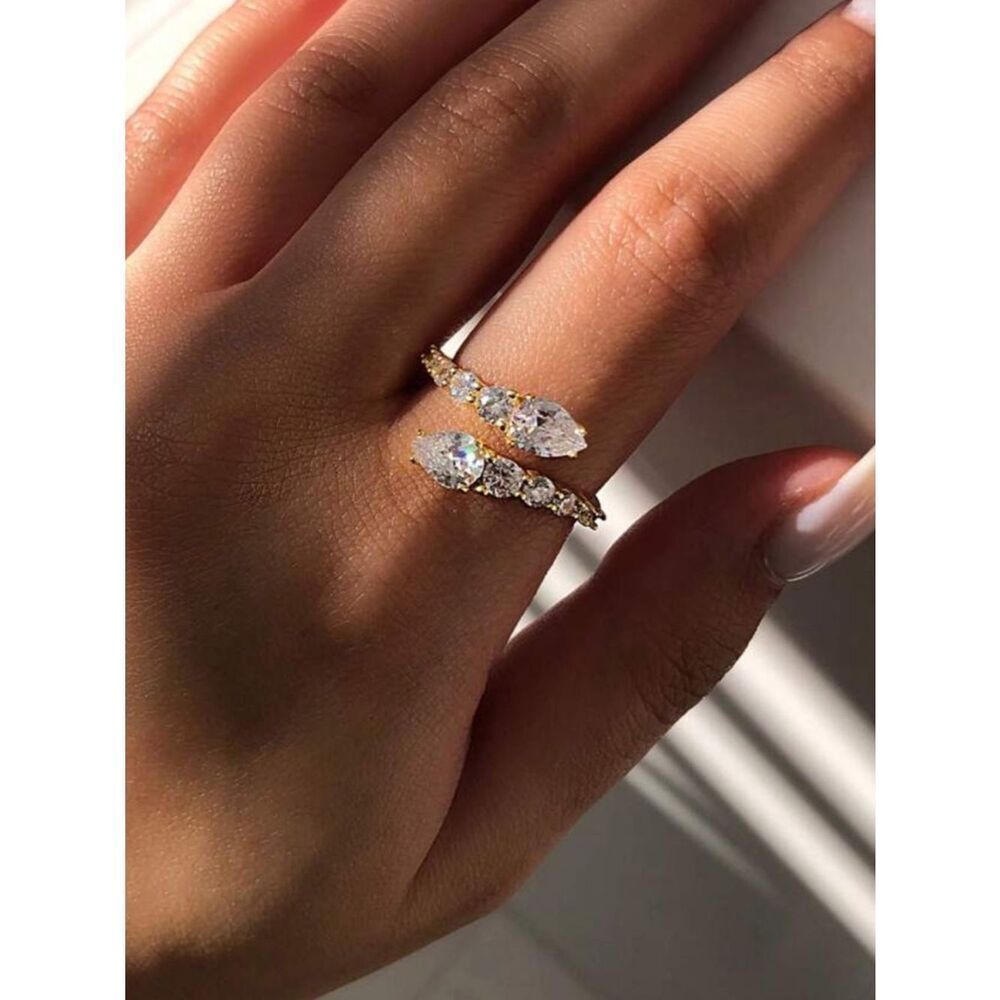 Silver Teardrop Cubic Zirconia Stackable Rings - Clear R 560 - Picture 3 of 3